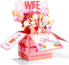 Funny Birthday Wife Pop Up Card, 3D Birthday Card with Envelope Creative Gift fo