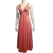 OLGA Medium Long Nightgown Negligee 92270 Salmon Pink Full Sweep Nylon Satin
