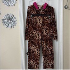 On the Moment leopard print fleece jacket pink hood and fleece pants set size M