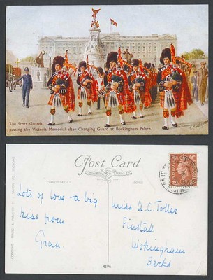 Alte Postkarte Scots Guards Victoria Memorial Buckingham Palace von C T Howard 1953