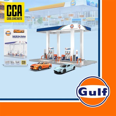 CCA Gulf Oil Gas Station Diecast Model Car Alloy Display Ornament Gift Toy