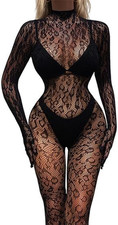 One Piece Black Fishnet Bodysuit Lingerie Bodystocking for Women Full Body See t