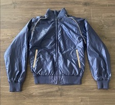 Men's Vintage Park Place Sportswear Blue Bomber Jacket w/ Tan Trim, Size Small