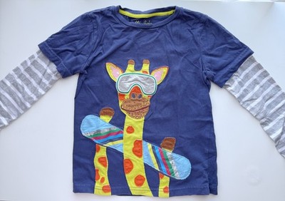 Mini Boden T-shirt Bambino Blu Zaffiro Con Giraffa - Jersey Cotone Leggero - Nuova Senza Etichetta