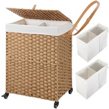 Greenstell Laundry Hamper with Wheels, No Install Needed, 90L Divided Handwov...