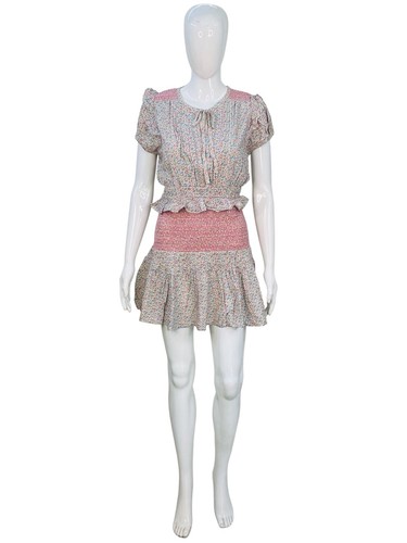 LoveShackFancy Femmes Imprimé Floral Toto Confetti Mix Ruche Court Mini Robe S - Photo 5 sur 20