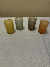 Vintage MCM Colored Spaghetti String Roly Poly Set Of 4 Tumbler/Juice Glasses