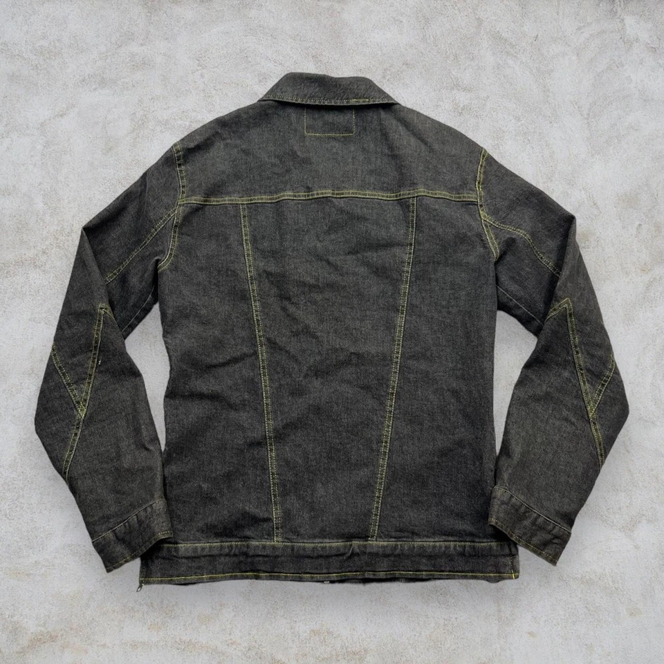 VINTAGE 90s LIP SERVICE BLACK GREEN ACCENT DENIM JACKET GOTH EMO STYLE  - Image 2 of 4