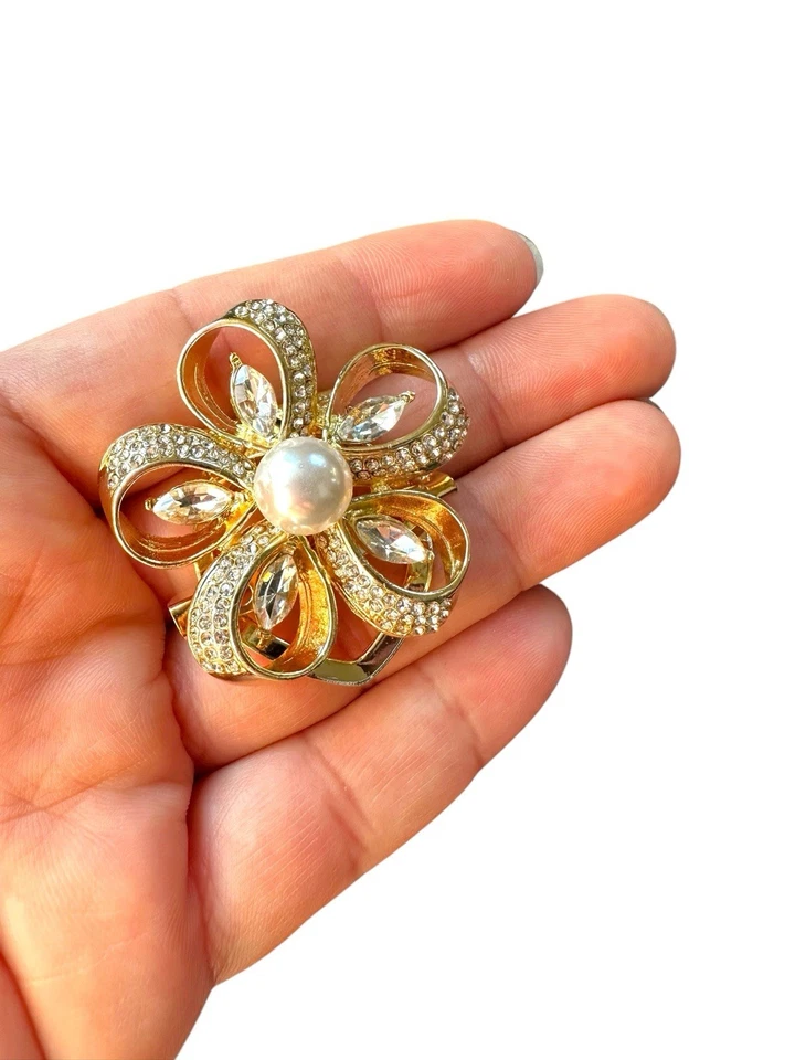 Broche Flor Cristal Estrás Perla Broche Prendedor Boda Nupcial Regalo Para Ella Foto 4 de 4