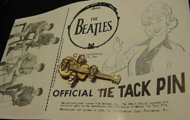 VINTAGE BEATLES 1964 guitar TIE TACK PIN 60's CARD art photo John Lennon signed