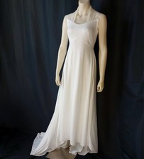 BOHO MINIMALIST 1970s Vintage DRAPED IVORY JERSEY Empire Waist MAXI DRESS GOWN S