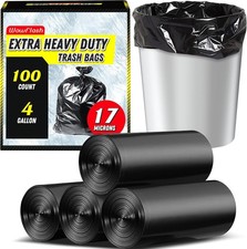 100 Count 17 Micron Extra Heavy Duty 4 Gallon 1 Pack of 100 , Black