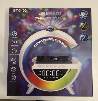 BT-3400 LED Wireless Charging Speaker: Uhr, Bluetooth, LED Lampe und Ladestation