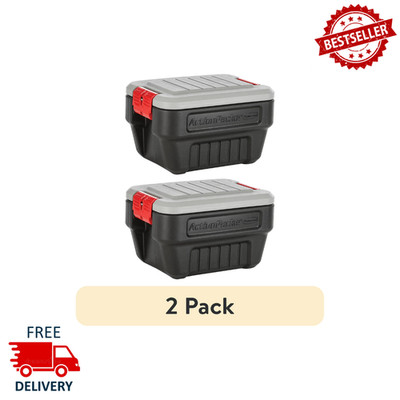 (2 Pack) Rubbermaid ActionPacker 8 Gallon Heavy-Duty Lockable Storage Bin, Black
