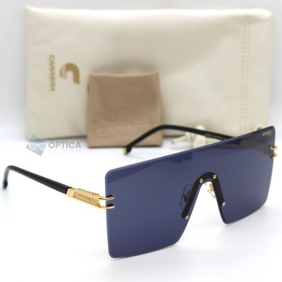 New Carrera 1075/S Rimless Square Shield Unisex Sunglasses Gold Black RHL