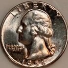 1958 Washington Silver Quarter Type B Reverse "Proof" Rev Hub Design.