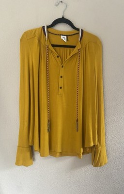 Akemi + Kin Anthropologie Goldie Tunic Top Tassel Long Sleeve Mustard Women Sz S