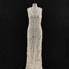 COMMENSE Crochet Lace Maxi Dress Womens Size L Ivory Boho Festival Romantic