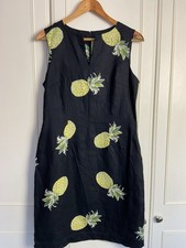 Hobbs Linen Shift Dress Sleeveless Size UK 12 Black A-Line Pineapple Print