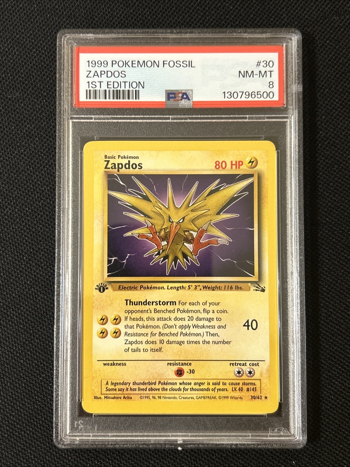 Zapdos 30/62 1st Edition Fossil PSA 8 Fresh Grade ￼