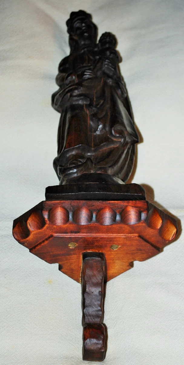 Madonna mit Kind, Maria mit Jesuskind, Holz, geschnitzt mit Sockel für Ecke