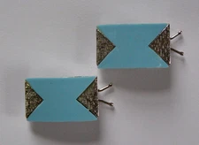 VINTAGE RETRO 1970's 2 SILVER METAL &PLASTIC BARRETTE BARRETTES DEAD STOCK BLUE 