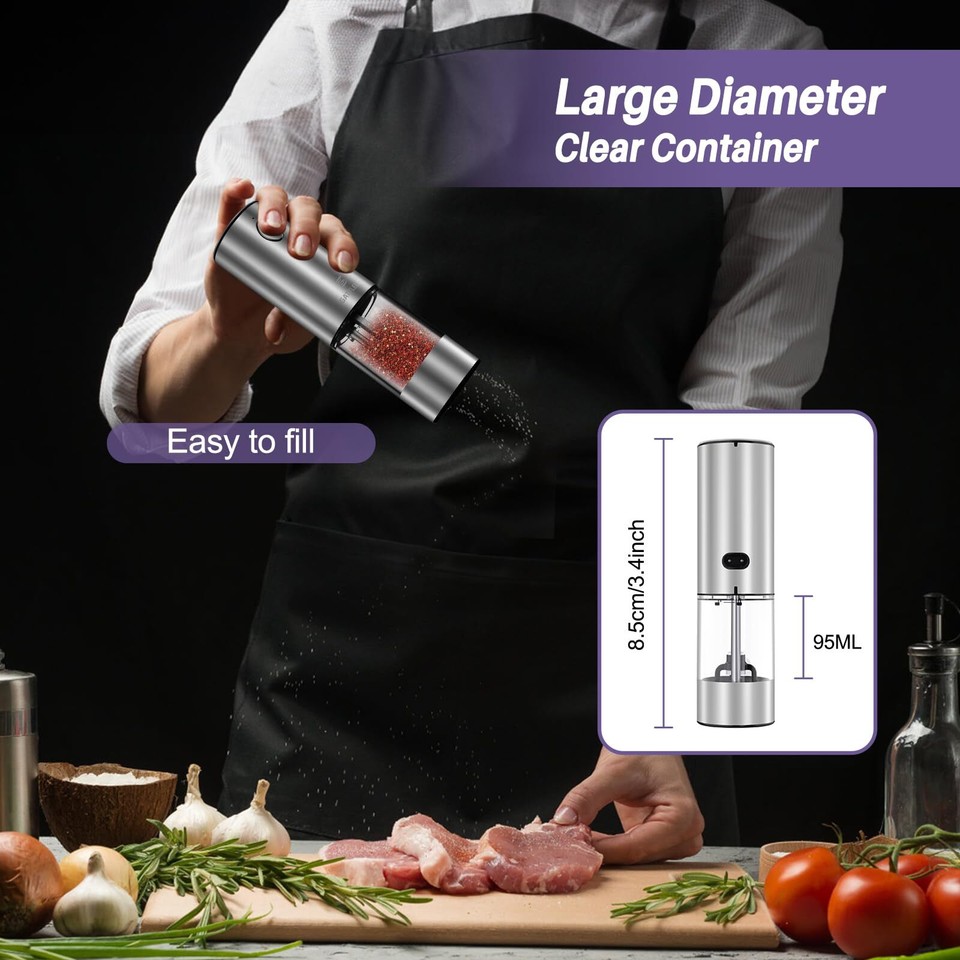 Salt and Pepper Grinder Set, Automatic Pepper Mill Grinder w/Upgraded