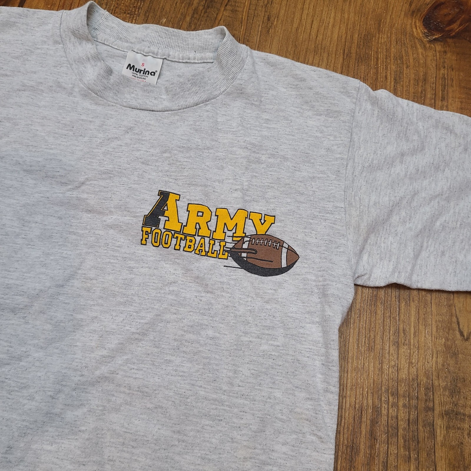 Vtg Army Football Made in USA Murina Gray TShirt Sz S Gem