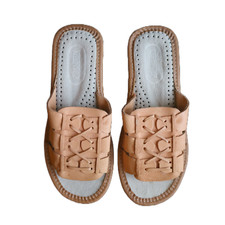 Natural Leather Slippers for Women with geometric design