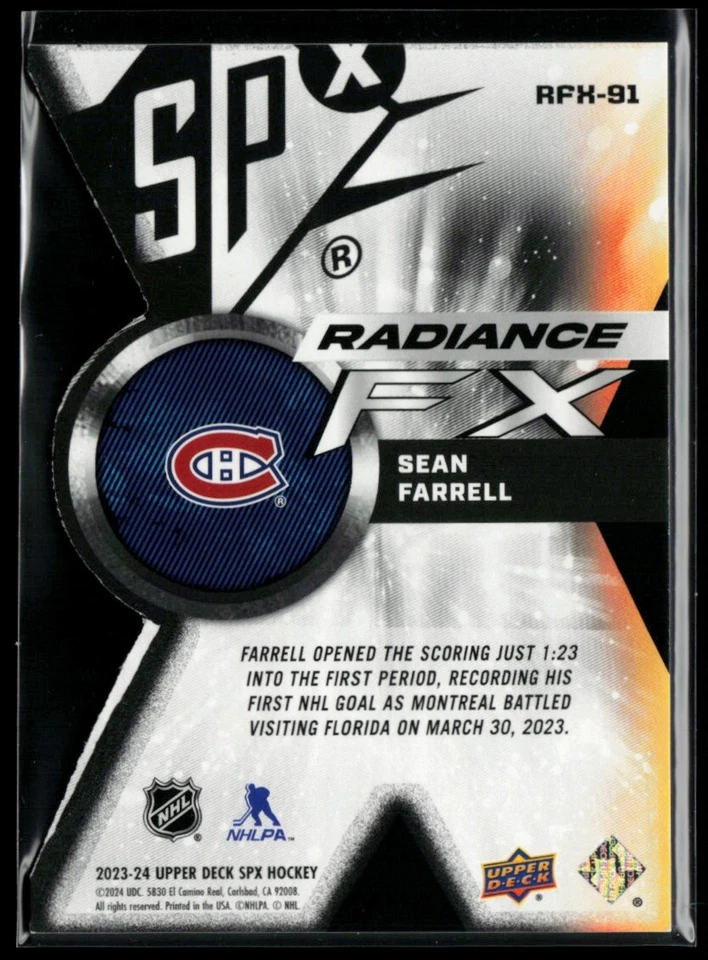 2023-24 SPx Radiance FX #RFX-91 Sean Farrell RC 888/949 - Image 2 of 2