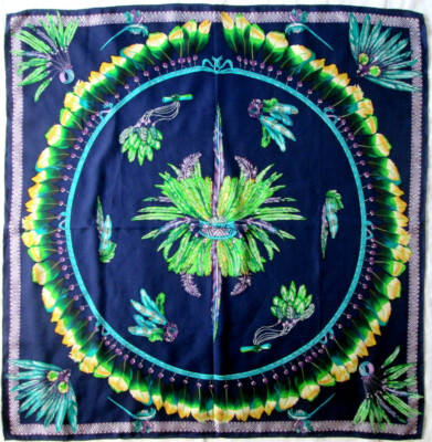 Foulard Carré En Soie Vintage (T)BEG 85x90 Cm - 100% Soie - Blanc - Occasion
