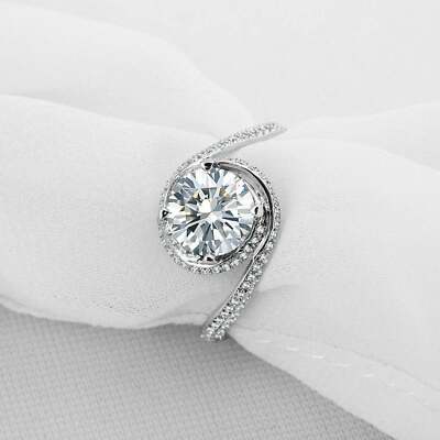 3ct Round Lab-Created Moissanite Ring Dual Swirl Solitaire 14k White Gold Plated