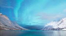 Landscape mountains aurorae blue snowy mountain cyan Custom Gaming Mat Desk