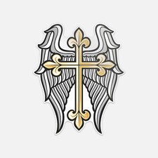 Christian Cross And Wings Vinyl Sticker Decal