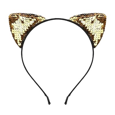 GOLD SEQUIN CAT EARS HEADBAND Animal Pony Ears