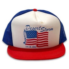 Vintage 90s Desert Storm 1991 Trucker Hat American Flag Snapback Cap
