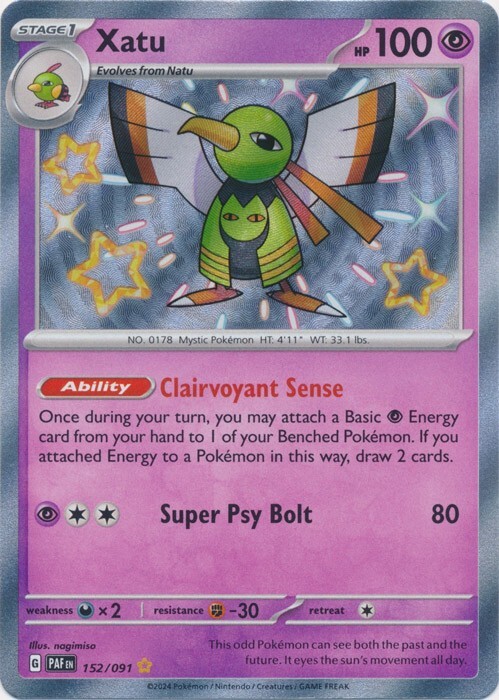 Xatu -  152/091  Shiny Rare Paldean Fates Pokemon TCG