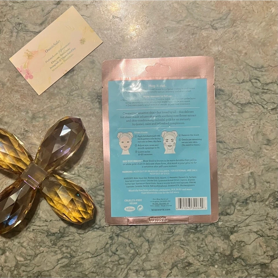 Bliss Rose Gold Rescue Foil Sheet Mask For Sensitive Skin Fragrance-Free - Image 3 of 4