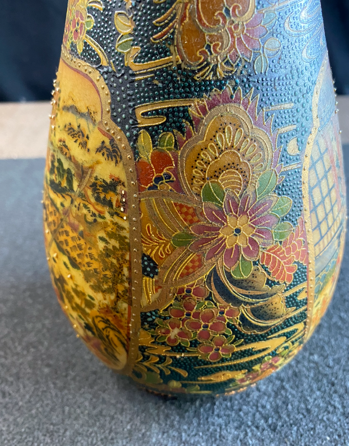 Royal Satsuma Vase Vintage Hand painted Gold Gilt tipping, crazing