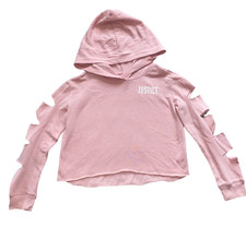 Justice Active girls pink slashed arms cropped pullover hoodie sweatshirt 6-7