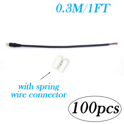 100pcs 22AWG DC Power 5.5mm x 2.5mm Barrel Male Plug Pigtail Bare Wire 0.3M/1FT