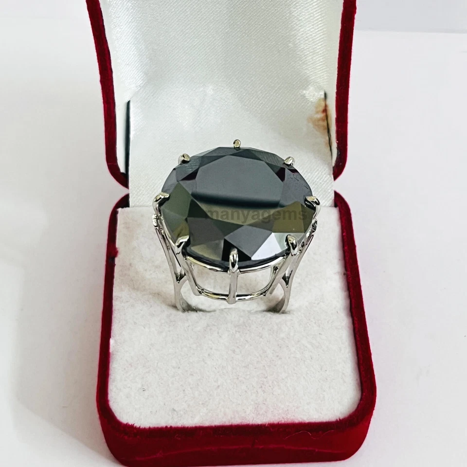 Certified 100 Ct Round Black Diamond Ring In 925 Sterling Silver For Gift - Image 2 of 4