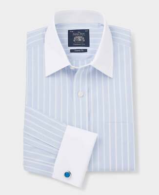 Savile Row Company Herren klassische Passform himmelblau gestreift Winchester formelle Hemden