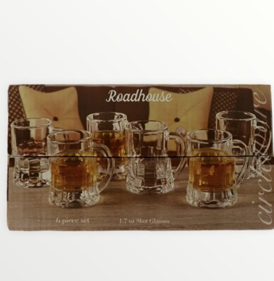 Circleware Roadhouse 1.7 Oz Shot Glasses Set Of 6 Miniature Mini Mugs Glass NIB