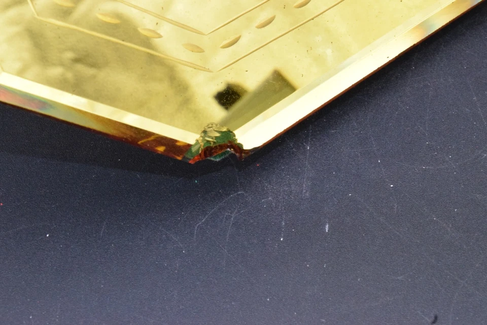 YELLOW ETCHED MIRROR VANITY DRESSER TRAY 21" X 14" CHIPPED CORNER/EDGE - Image 4 of 4