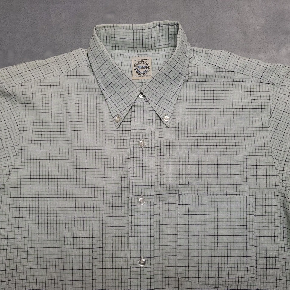 VTG Arrow Shirt Mens Large Green Check Decton Oxford Tapered Made in USA 60s 70s - Image 3 of 4