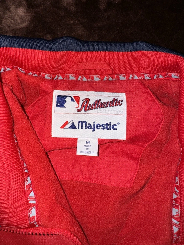 Vintage Majestic Boston Red Sox Bomber Jacket Medium Red Zip Up Dugout Baseball - Image 4 of 4