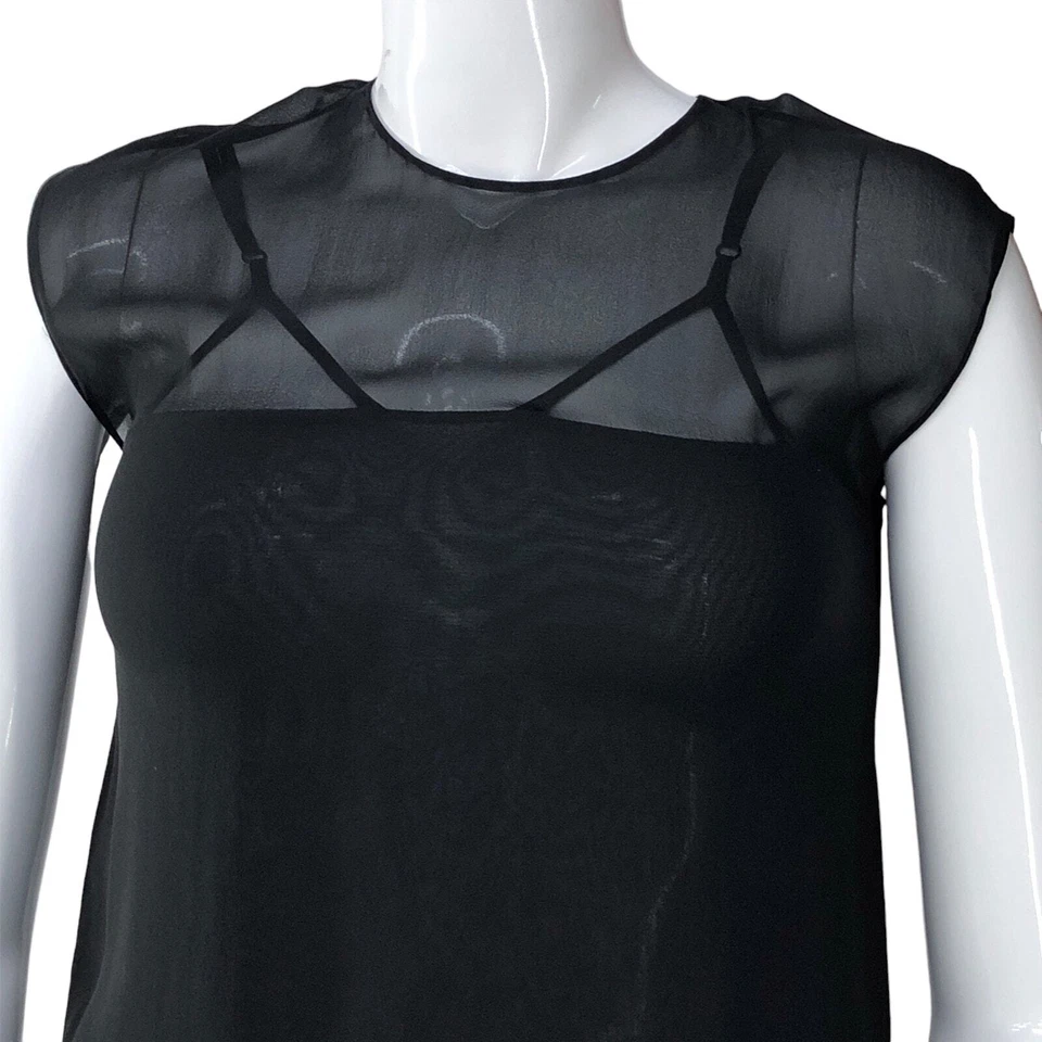 Costume National Womens Size 42 US M Top Semi Sheer Sleeveless Silk Black Foto 2 de 4