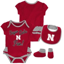 Nebraska Cornhuskers Creeper, Bib and Bootie Set Infant Girls