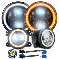 7'' Round LED Projector Headlights+4" Fog Lights+Turn Lamps for Jeep Wrangler JK